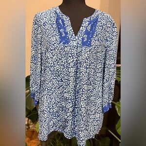 J. Jill Blue Print Popover Blouse